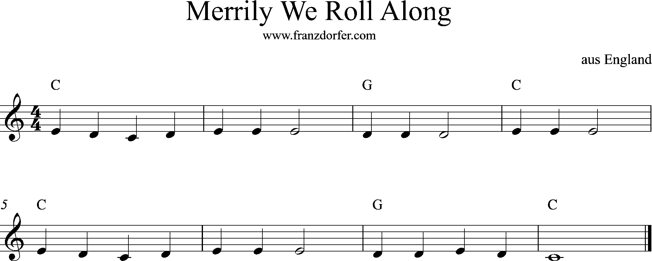 Noten, MErriliy we roll along, C-Dur